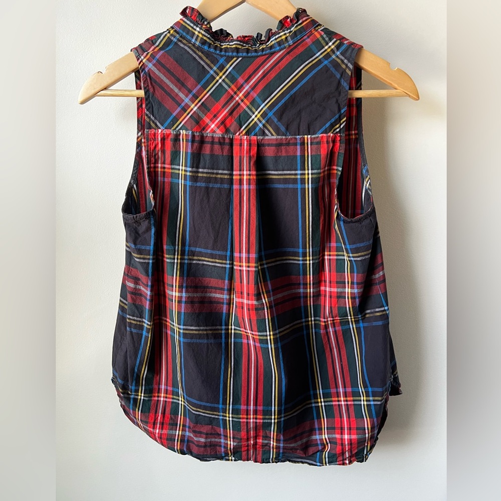 J CREW Stewart Plaid Ruffle Neck Blouse Top Shirt Poplin Tartan Cotton Keyhole 2 - Picture 6 of 6
